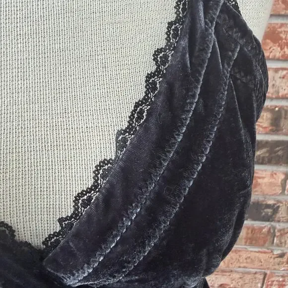 Velvet Babydoll Style Tank Y2K XXL Lace Trim Whimsigoth Femme Dark Romantic - Picture 2 of 5